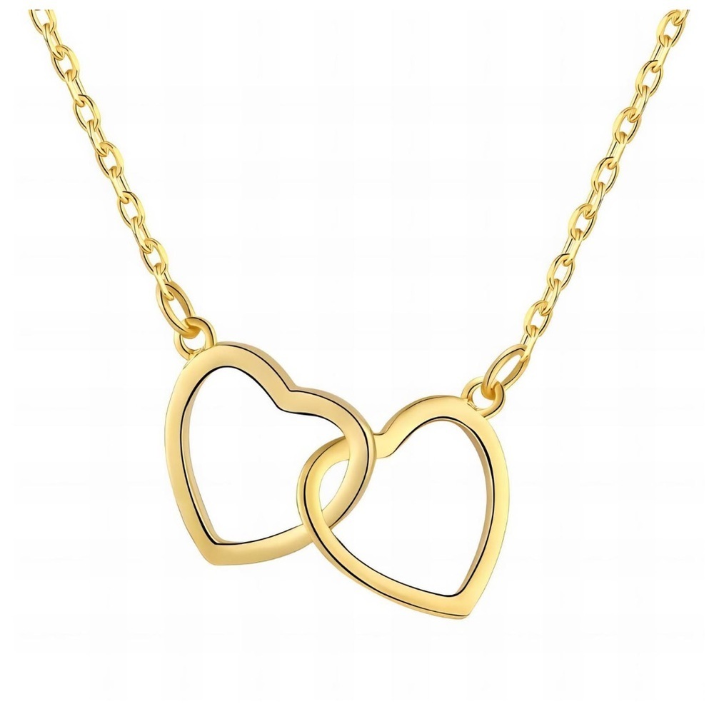 18K Gold Plated Double Heart Necklace Stainless Steel Interlocking Heart Pendant - Picture 3 of 3